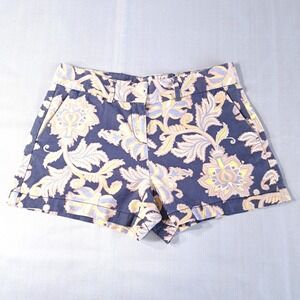 Ann Taylor Loft Women's Shorts Floral Blue/Yellow Size 2 Zip/Button Linen‎